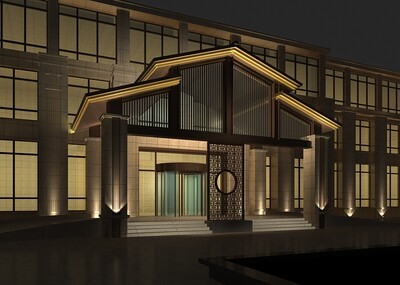 傳統與現代的交融 中式建筑夜景下的門頭與外立面設計